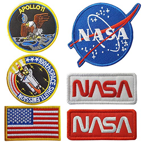 Xinguangfa Set di 6 NASA Patch Toppa Ricamata da Applicare con Ferro da Stiro o Cucitura NASA Toppe Ricamate termoadesive per Giacca Jeans cap Logo NASA