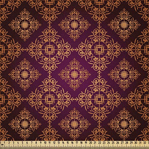 ABAKUHAUS Damasco Tessuto a Metraggio, Estratto Stile Vittoriano, Tessuto in Microfibra per Arti e Mestieri, 1 m, Arancione Magenta Nero