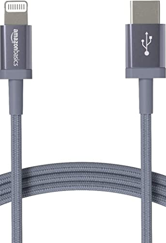 Amazon Basics - Cavo di ricarica Lightning USB-C, certificato MFi, in nylon intrecciato, per iPhone 13 12 11 X XS XR 8, grigio scuro, 0,9 m