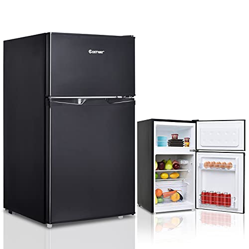 COSTWAY Frigo Piccolo con Congelatore, Mini Frigorifero con Doppia Porta e Temperatura Regolabile, 85 Litri (60+25 L), Silenzioso, 100W