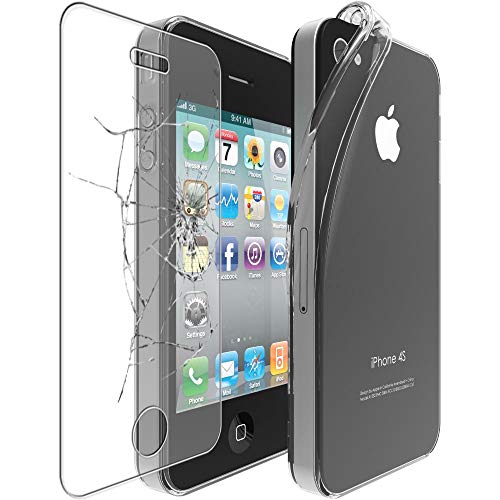 ebestStar - Cover Compatibile con iPhone 4, 4S Custodia Trasparente Silicone Gel TPU Protezione Morbida e Sottile, Trasparente + Pellicola Vetro Temperato [Apparecchio: 115.2 x 58.6 x 9.3mm, 3.5  ]