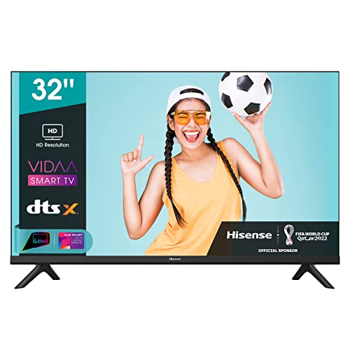 Hisense 32  LED HD Ready 2021 32A4BG, Smart TV VIDAA 4.2, Audio 2.0 12W, Controlli vocali Alexa, Tuner DVB-T2 S2 HEVC 10, lativù, Telecomando RaiPlay