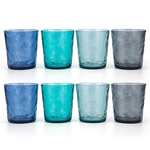 Ice Carving Style 350 ml bicchieri in plastica acrilica, set di 8 bicchieri multicolore, senza BPA, lavabili in lavastoviglie