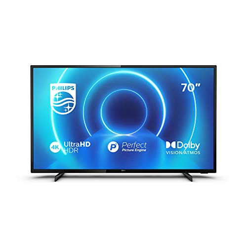 Philips 70PUS7505 12 - TV da 70  (177 cm), Smart TV, Processore P5 Perfect Picture Engine, HDR 10+ Dolby Vision, Dolby Atmos, Sintonizzatore satellitare, colore: argento