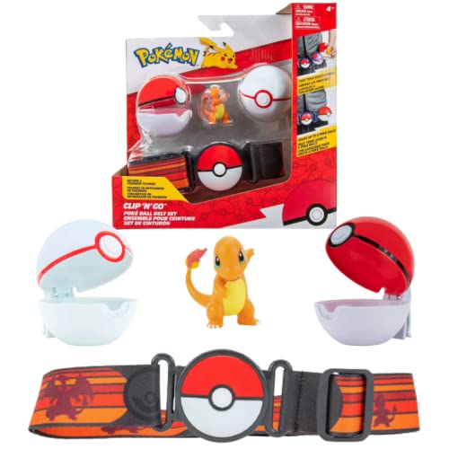 Pokemon Clip N Go Cintura Set Charmander & Pokeball – Include 1 Personaggi da 5 cm, 1 Cintura e 2 Palline da Poker – Licenza Ufficiale Pokemon Giochi