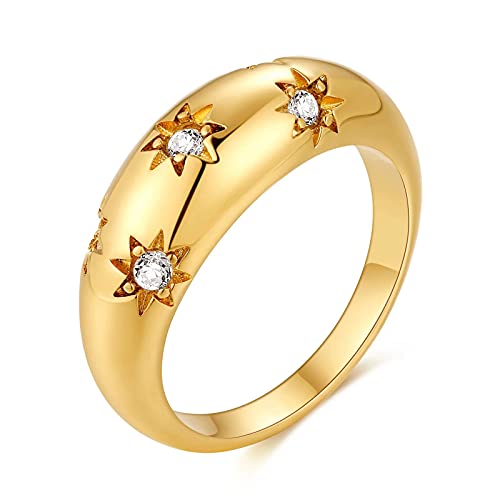 Qings Anello Girasole Placcati Oro 18K Anello Grosso Cupola Croissa...