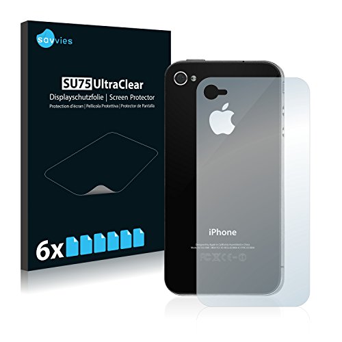 savvies 6-Pezzi Pellicola Protettiva Compatibile con Apple iPhone 4S (Posteriore) Protezione Schermo Trasparente