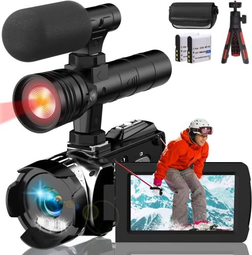 Videocamera Digitale 2.7K Camcorder FHD 60FPS Vlogging Camera per Youtube IR Visione Notturna, 18X Zoom Digitale, 3.0 IPS Schermo Video Camera con Microfono,Luce di Riempimento a LED,2 Batterie