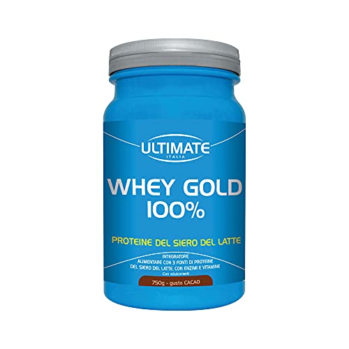 Whey Gold 100% - Proteine del siero del latte isolate e idrolizzate – integratore di Proteine per la crescita e il mantenimento della massa magra – gusto cacao- 750g – Ultimate Italia