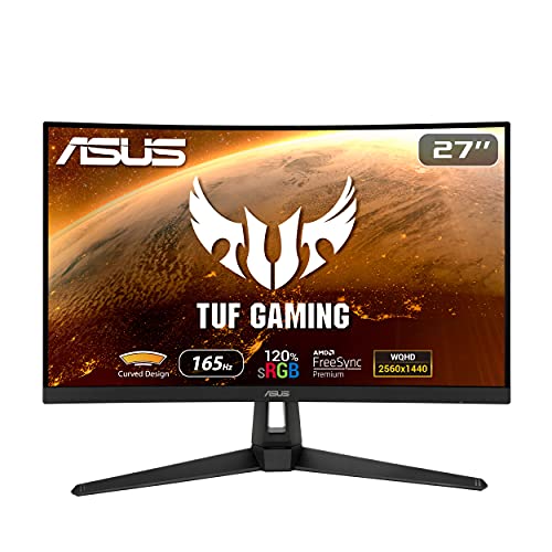 ASUS TUF Gaming VG27WQ1B Curved Gaming Monitor, 27  WQHD (2560x1440), 165Hz(Above 144Hz), Extreme Low Motion Blur, Adaptive-sync, FreeSync Premium, 1ms (MPRT), HDR10