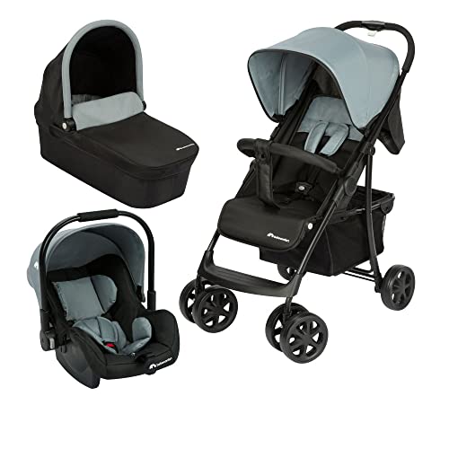 Bebeconfort Roadeo Trio passeggino neonati, sistema combinato con passeggino, navicella, seggiolino auto gruppo 0+ per neonati, per bambini 0-4 anni fino ai 22 kg, colore grigio