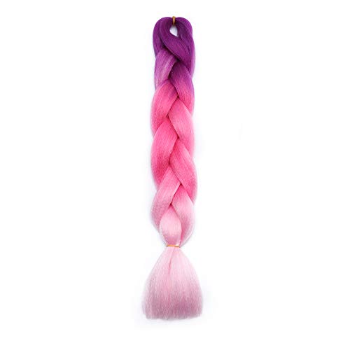 SEGO Extension Treccine Africane Afro Capelli Sintetici per Treccia Finta Braids Hair 1 Bundle Trecce Ombre Crochet 60cm 100g - Viola Rosa Scuro Rosa Chiaro