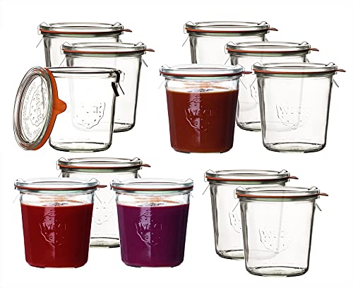 Weck bicchieri tumbler, set da 4-24 vasetti da conserva disponibili in diverse misure e forme dal profilo circolare 12 x Sturzglas 500ml Komplett , transparente