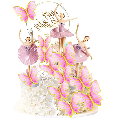 14PCS Decorazione per torta a Farfalla,Cake Topper Ballerina Torta Decorazione Ballerina Topper Torta Ragazza Festa Decorazione per Bambini Compleann Decorazione