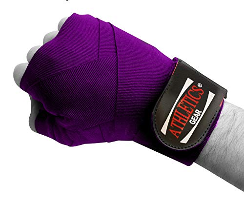 Athletics Gear Advanced - Coppia di fasce elastiche da boxe da 3,5 m, con chiusura in velcro, per sport da combattimento, MMA e arti marziali, colore: viola