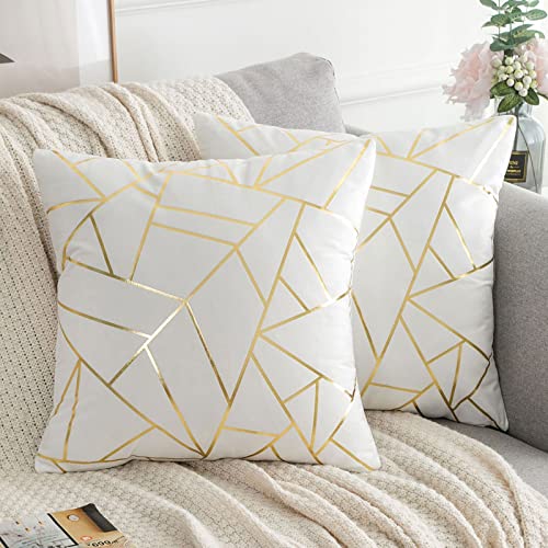 Cuscino Bianco Copre Velluto Quadrato Federa 40x40 cm Bianco e Oro Decorativo Moderno Cuscino Divano