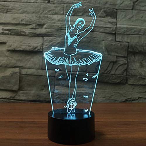 Lampade 3D Illusione Ottica Luce Notturna, EASEHOME Deco Lampada LED da Tavolo Illuminazione Luce di Notte 7 Colori Controllo Tattile Lampada Decorazione da Comodino con Cavo USB, Ballerina