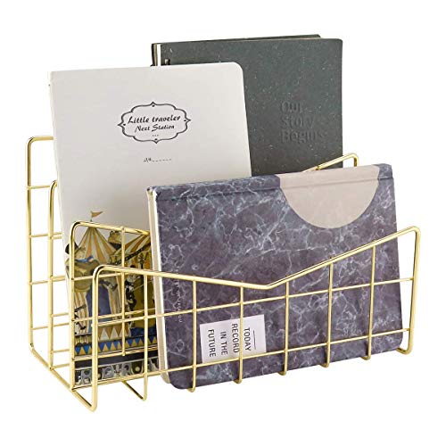 Morigem - Vaschetta porta lettere da scrivania, con 3 scomparti, realizzata a mano, in metallo, elemento decorativo per buste, documenti, giornali, libri