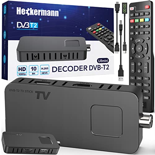 Originale HECKERMANN Mini Digital Decodificatore – Full HD 1080P – Supporto per DVB-T2 HEVC standard H.265 – 4 GB di memoria – Compatibile con EPG, Televideo e sottotitoli – Funzione di registrazione