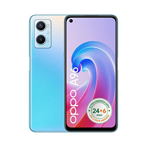 OPPO A96 Smartphone, NFC, Fotocamera principale da 50 Mp+AI e frontale da 16Mp, Display 6.59” 90HZ, 5000mAh, RAM 8GB+128GB espand. (1TB), [Extra Garanzia 24+6 Mesi Versione Italiana] Sunset Blue