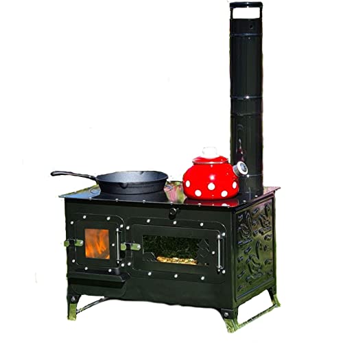 Stufa da campeggio, tenda a legna, rifugio da caccia Stufa a fuoco, aratro con divisorio di cottura del forno, CampingStove1, nero, 25  x 14.5  x 18.5 