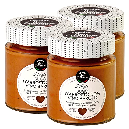 3x Cascina San Cassiano Sugo d Arrosto con Vino Barolo DOCG ed Estratti di Carne Condimento Senza Glutine - 3 Vasetti da 130g