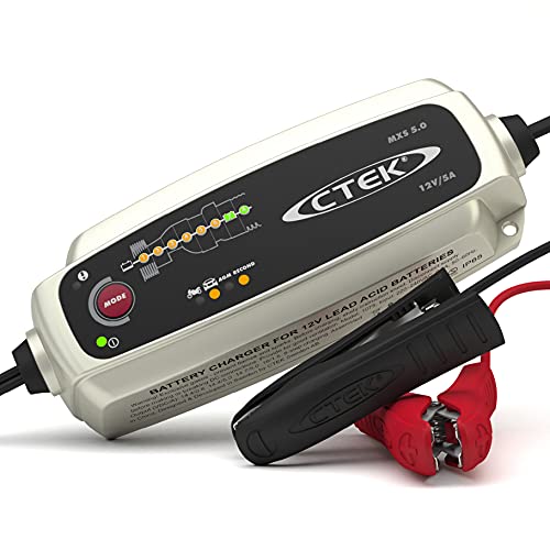 CTEK MXS 5.0, Caricabatterie 12V 5A, con Compensazione della Temperatura Integrata, Caricabatterie Auto e Moto, Caricabatterie Intelligente, Manutentore della Batteria con Modalità Ricondizionamento