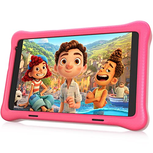HAPPYBE Tablet per Bambini 8 Pollici Android 11 Kid Tablet, Display IPS HD, RAM 2GB ROM 32GB, Quad Core, Kidoz Preinstallati, WiFi, Bluetooth, Tablet PC con Doppia Fotocamera (pink)