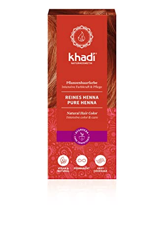 khadi Tinta Naturale per Capelli HENNÉ PURO, intrigante rosso-arancio fino a un intenso e splendente rosso fiamma, 100% vegetale, naturale e vegano, cosmetici naturali certificati, 100 g