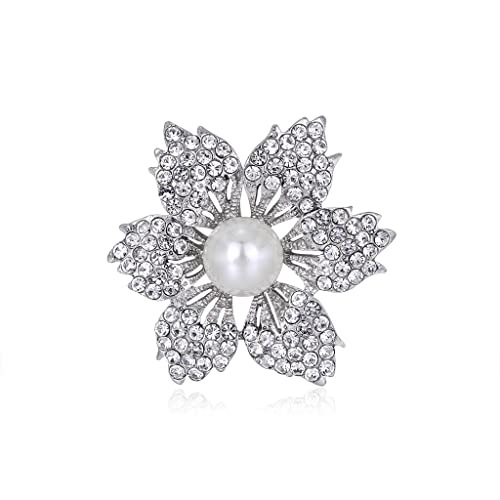 KIZQYN Spilla Pearl Strass Six Petal Flower Brooches for Le Donne Brooch Pins Accessori for Gioielli Regali Spille per Le Donne (Metal Color : Style A)
