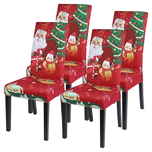 Sfit Set di 4 6 coprisedia natalizi, elasticizzati, moderni, decorazione universale, per sedia e sala da pranzo