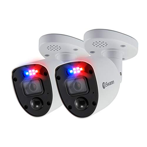 Swann SWPRO Telecamera di Sicurezza Enforcer con spie lampeggianti, sirena stile polizia, 4K Ultra HD, visione notturna a colori, compatibile con sistemi DVR, confezione da 2 pezzi, Bianco