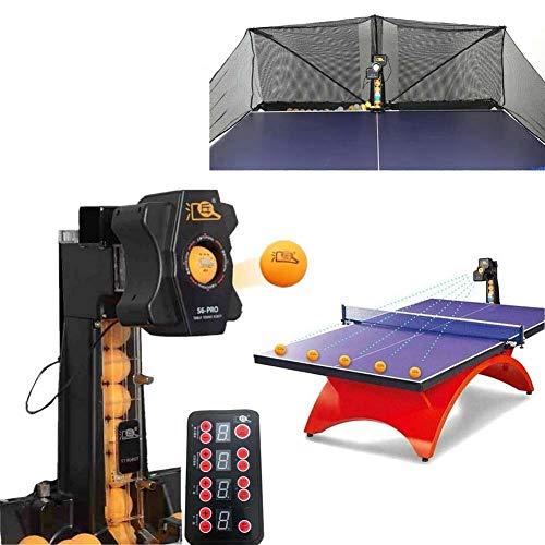 TABODD Macchina da ping pong automatica da 50 W, S6-Pro, robot da allenamento Ping Pong Robot, 9 impostazioni di spina, avviatore automatico con 100 palline da ping pong e reti riciclate