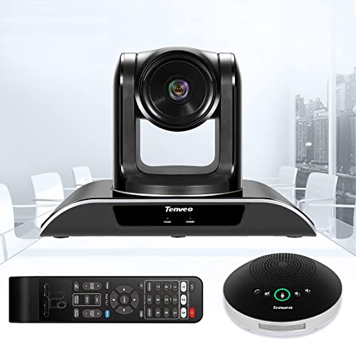 Tenveo Sistema per Videoconferenza,Webcam Grandangolo da 128° Zoom Ottico 3X con Telecomando,Telecamera per Videoconferenza con Microfono(VHD3U+A2000B)