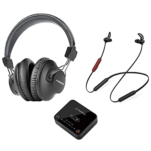 Avantree D4169 Set Cuffia Wireless Bluetooth 5.0 per la Visione della TV con Trasmettitore a Bassa Latenza, Auricolari a Collare, Controllo del Volume Personalizzato, Plug Play, Nessun Ritardo Audio