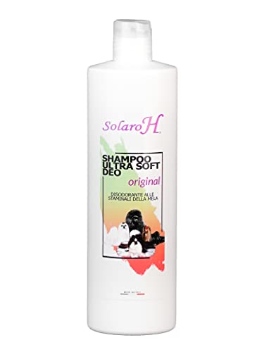 Solaro H Shampoo Ultra Soft Deo per Cani e Gatti 500ml Disodorante Anti-Odore alle Cellule Staminali della Mela Ripara Nutre e Protegge Il Pelo Senza Siliconi