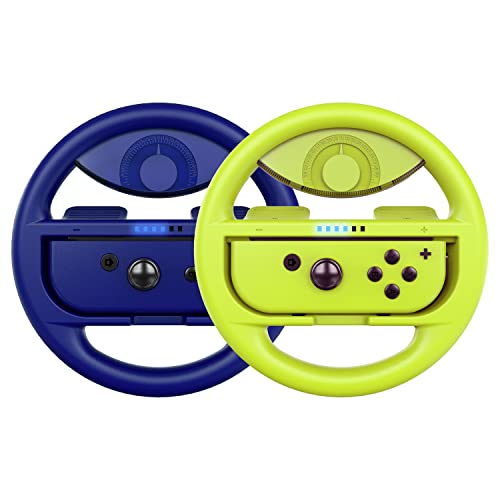 COODIO Volante per Nintendo Switch, Volante da Corsa Joy-Con per Mario Kart 8 Deluxe   Nintendo Switch & Modello OLED, Blu   Giallo Neon (2 Pezzi)