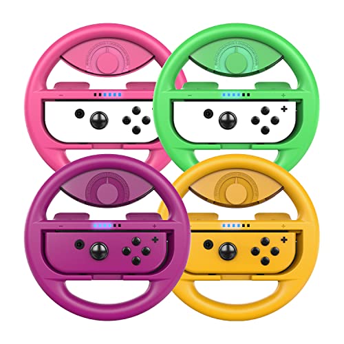 COODIO Volante Switch, Volante da Corsa Joy Con, Steering Wheel per Mario Kart 8 Deluxe   Nintendo Switch & Modello OLED, Verde Neon   Rosa Neon   Viola Neon   Arancione Neon (4 Pezzi)