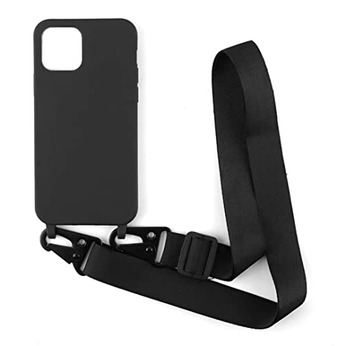 Cover con Collana Compatibile con iPhone 12 12 Pro 6.1,Case con Laccio per Il Collo Custodia con Cordino Soft silicone Case,Nero