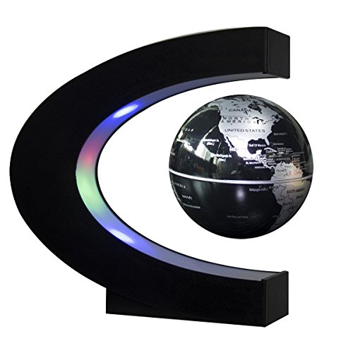 DORSION CB, Globo galleggiante con luci a LED a forma di C di levitazione magnetica galleggiante Globo Mappa del Mondo per la decorazione, Nero