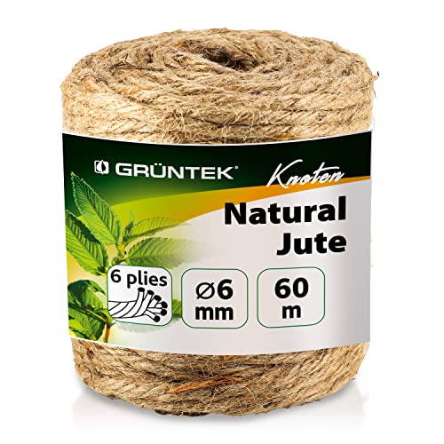 GRÜNTEK Corda Sisal Tiragraffi per Gatti Spago Canapa Decorazioni Filo 6 mm di Spessore, Rotolo Iuta 60 Metri