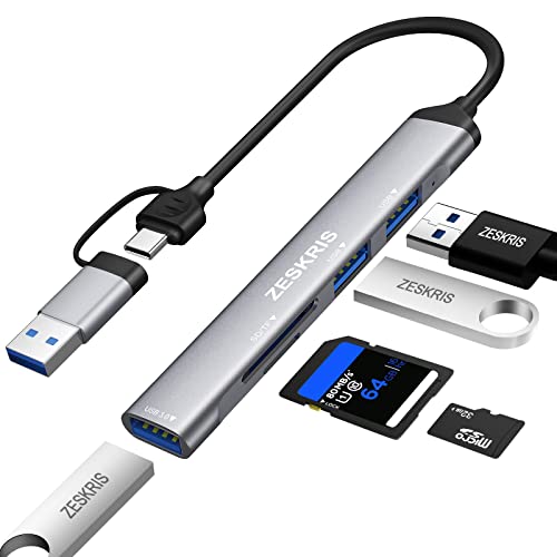 Hub USB C, ZESKRIS 5 porte Ultra Slim Data Type C Hub con 1 USB 3.0, 2 USB 2.0, TF SD MicroSD Card Reader Splitter USB portatile per Macbook Pro Air, laptop, PS5 PS4 e altri dispositivi di tipo C