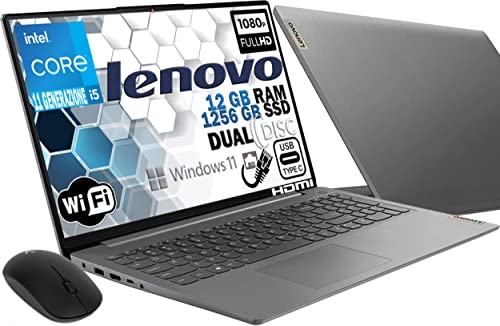 Notebook Lenovo, Pc portatile cpu Intel i5 11Th gen, Quad Core, 12 Gb RAM, Display Full HD da 15,6 , SSD Nvme da 1256 Gb , Windows 11 Pro, Office Pro + mouse wireless