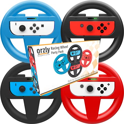 Volante Orzly CONFEZIONE QUATTRO per Nintendo Switch – Confezione di Accessori Steering Wheels Set per Mariokart (4 Volanti - 2 NERI, 1 BLU, 1 ROSSO) [Console e Joy-Con non incluso]